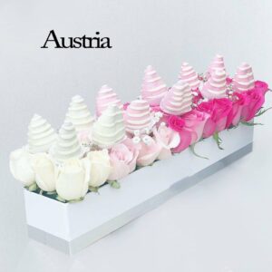 Arreglo floral rosas y chocolates