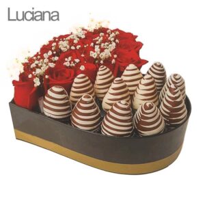 Arreglos florales corazón de rosas y chocolates Luciana