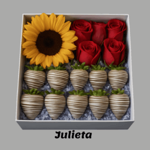 Julieta Arreglo flores y fresas con chocolates