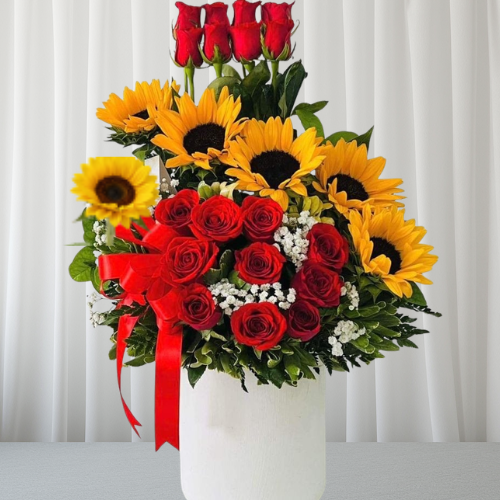 rosas rojas y irasoles